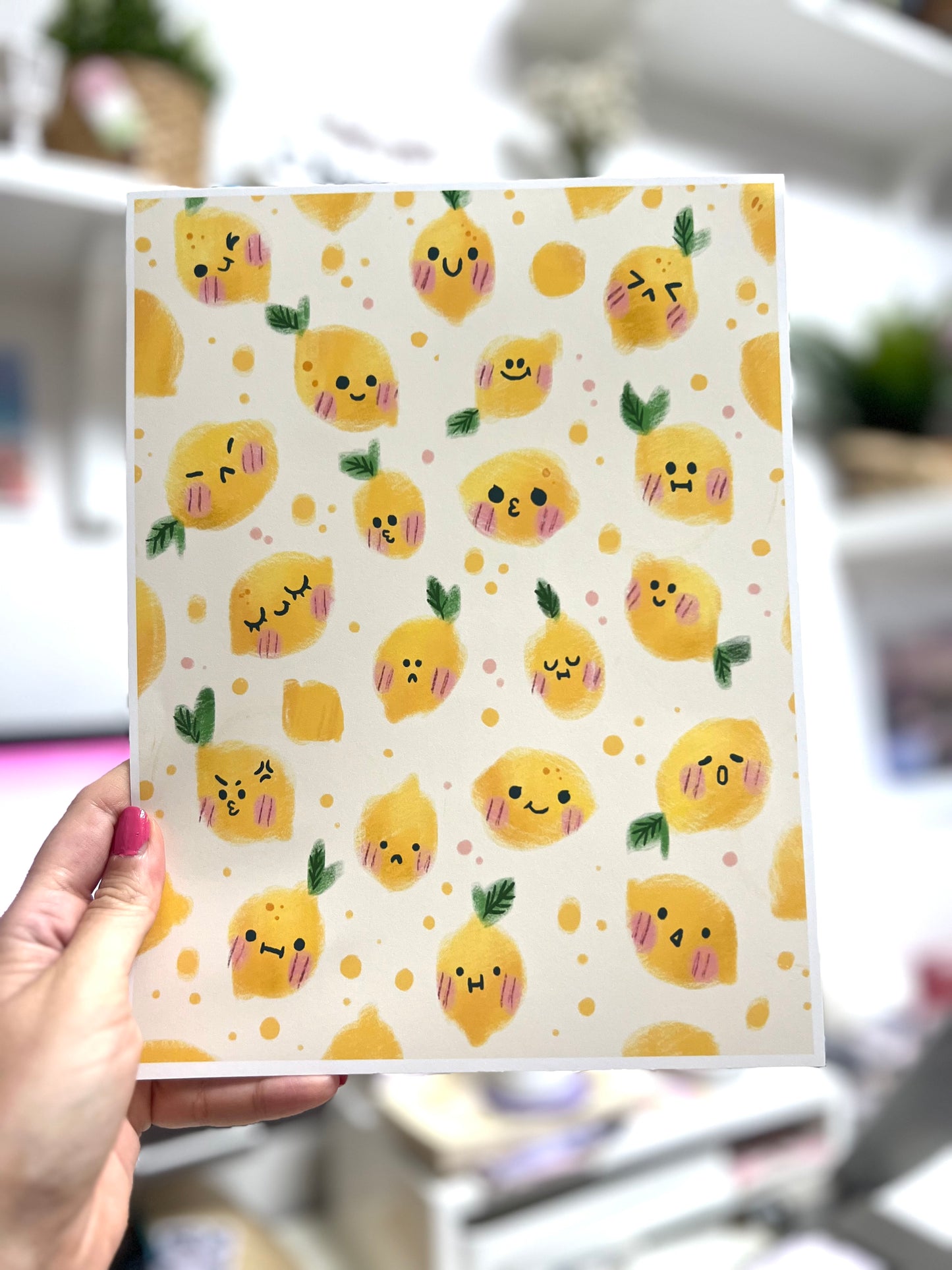 Cute Lemon Print – Funny Yellow Wall Art Illustration with Different Moods – Kawaii Fruit Decor – Happy Kitchen Art – 21x26 cm