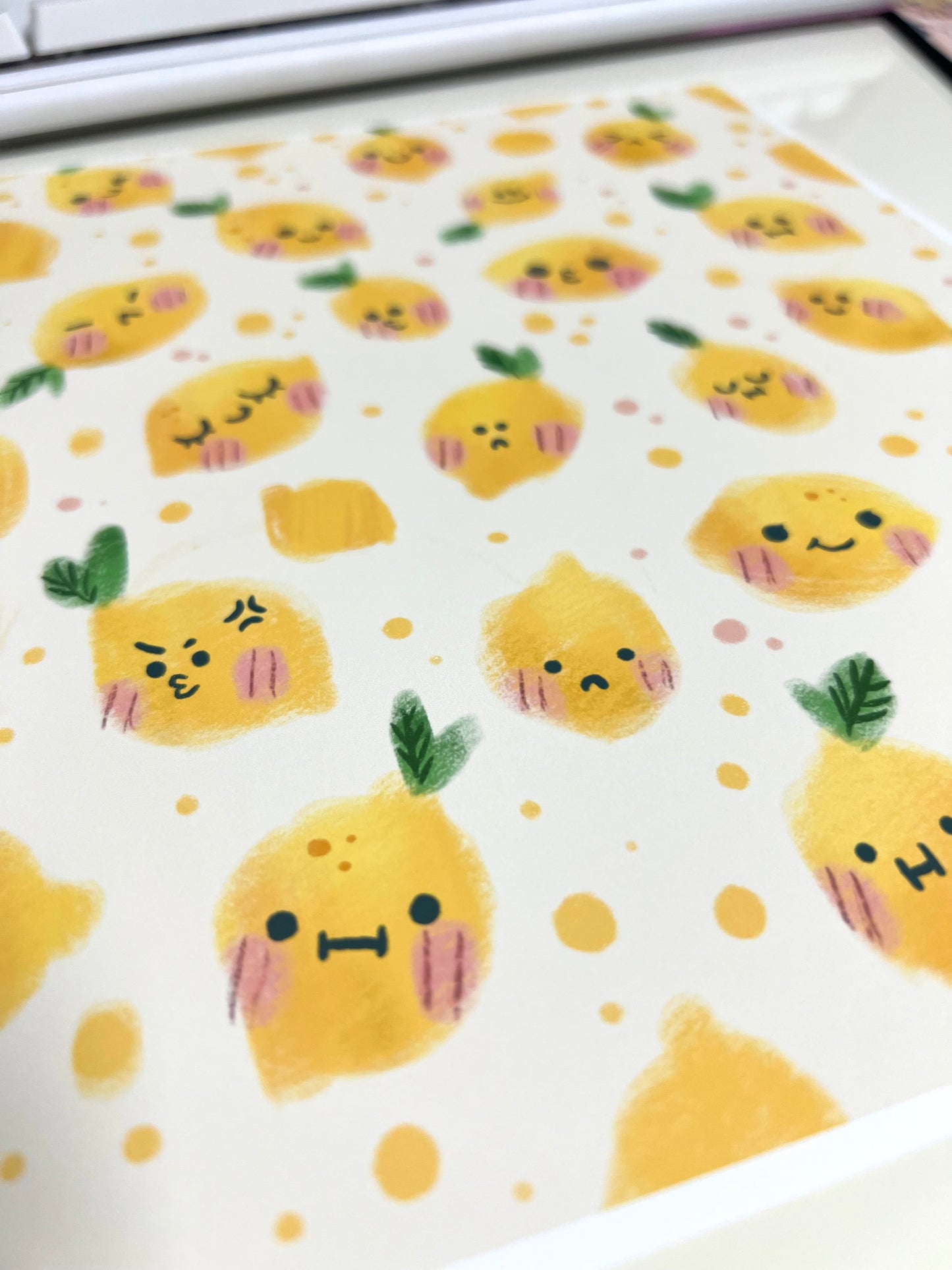 Cute Lemon Print – Funny Yellow Wall Art Illustration with Different Moods – Kawaii Fruit Decor – Happy Kitchen Art – 21x26 cm