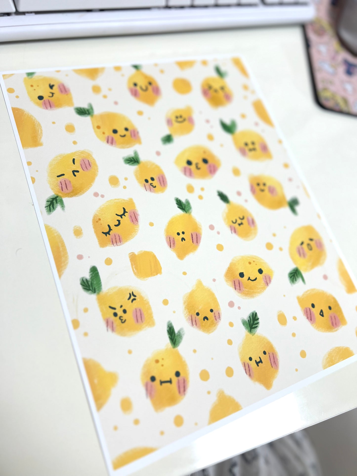 Cute Lemon Print – Funny Yellow Wall Art Illustration with Different Moods – Kawaii Fruit Decor – Happy Kitchen Art – 21x26 cm