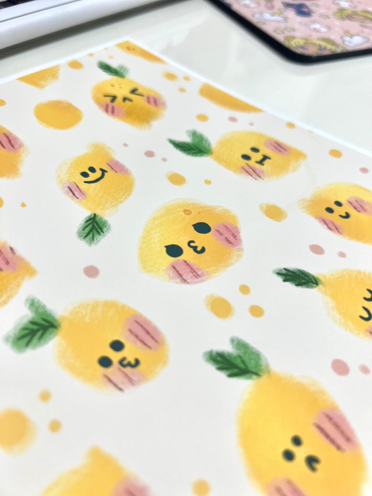 Cute Lemon Print – Funny Yellow Wall Art Illustration with Different Moods – Kawaii Fruit Decor – Happy Kitchen Art – 21x26 cm
