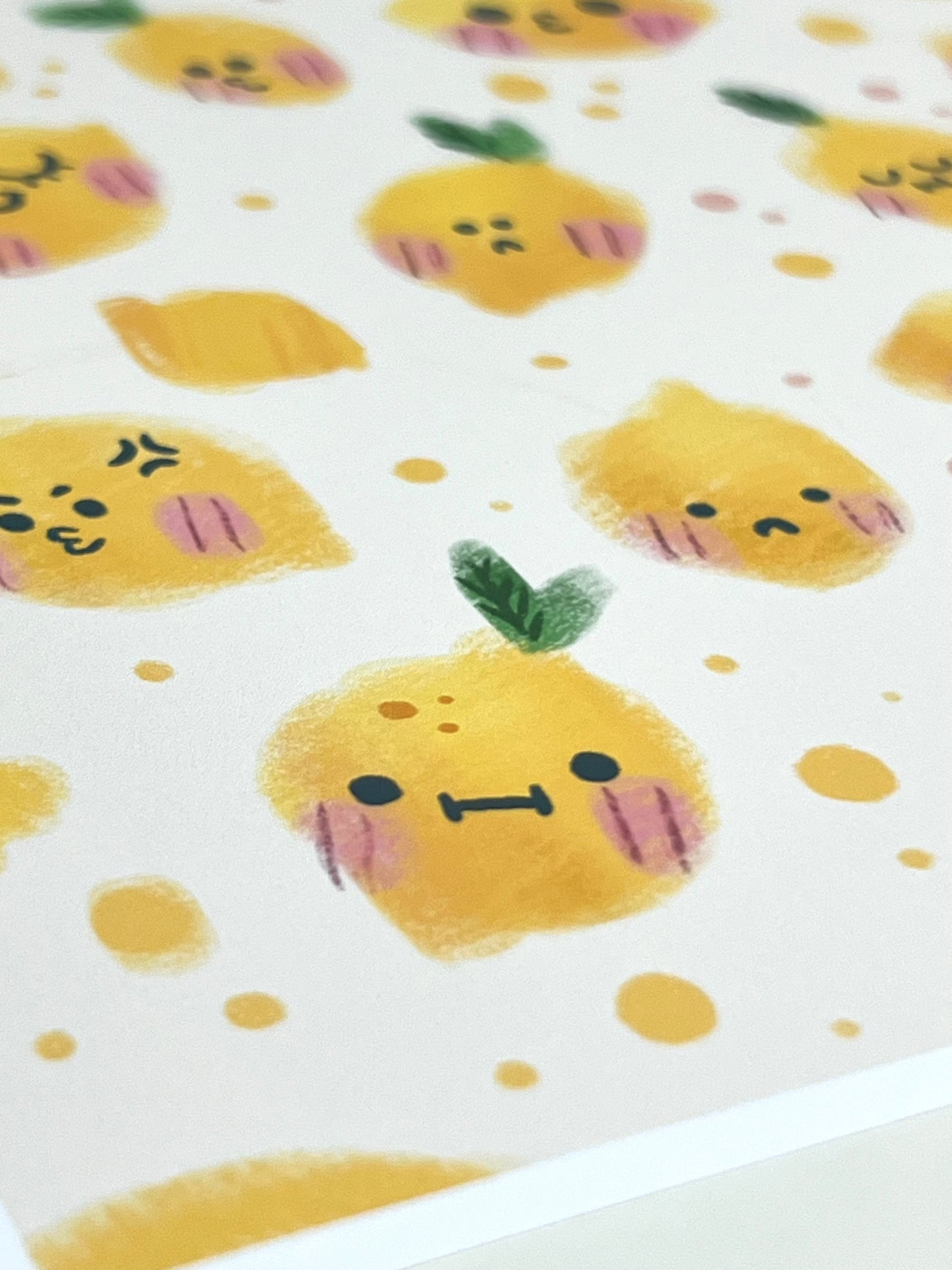 Cute Lemon Print – Funny Yellow Wall Art Illustration with Different Moods – Kawaii Fruit Decor – Happy Kitchen Art – 21x26 cm
