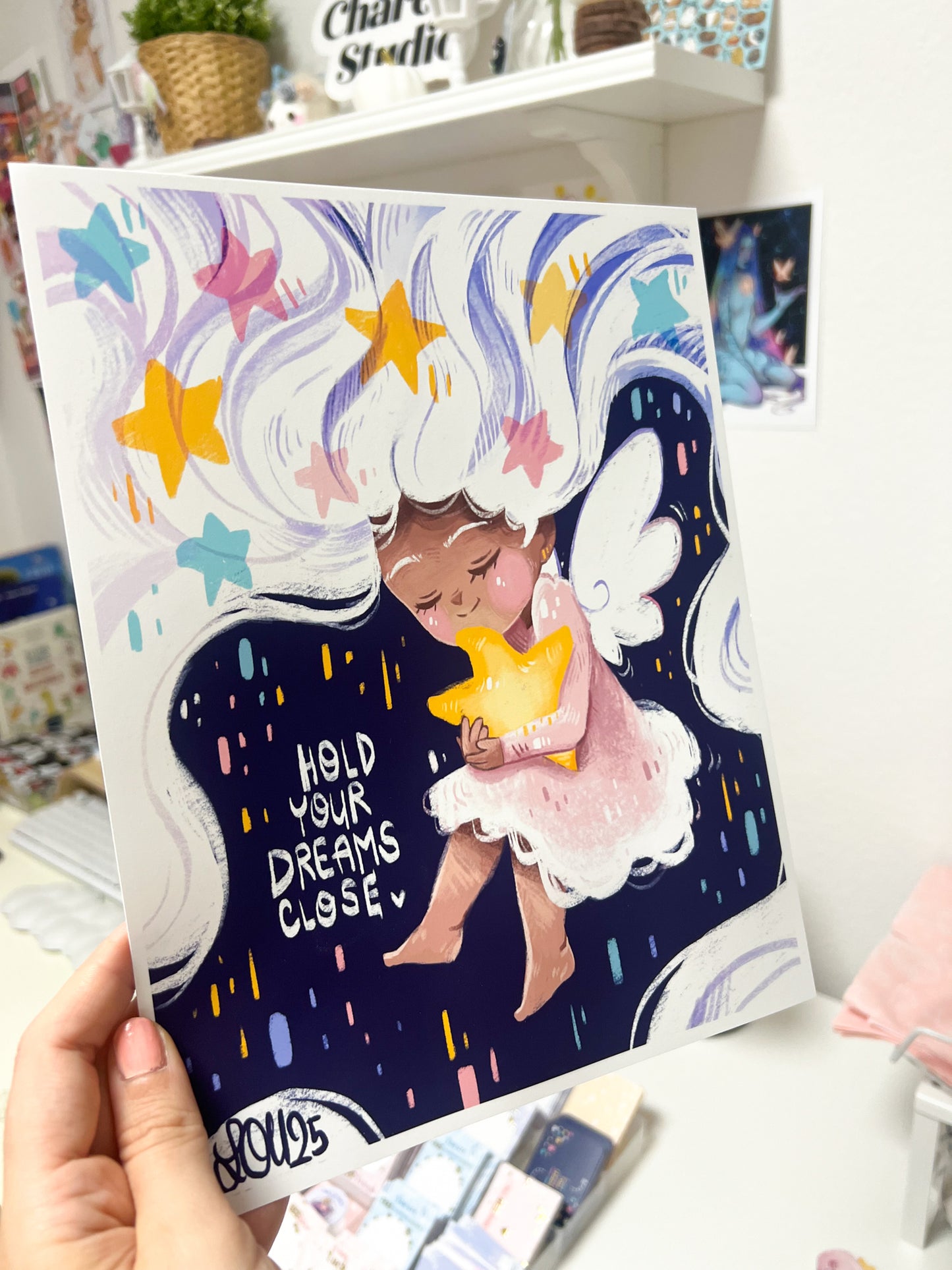 Angel with Star – Hold Your Dreams Close | Children’s Book Style Wall Art for Girls & Nurseries