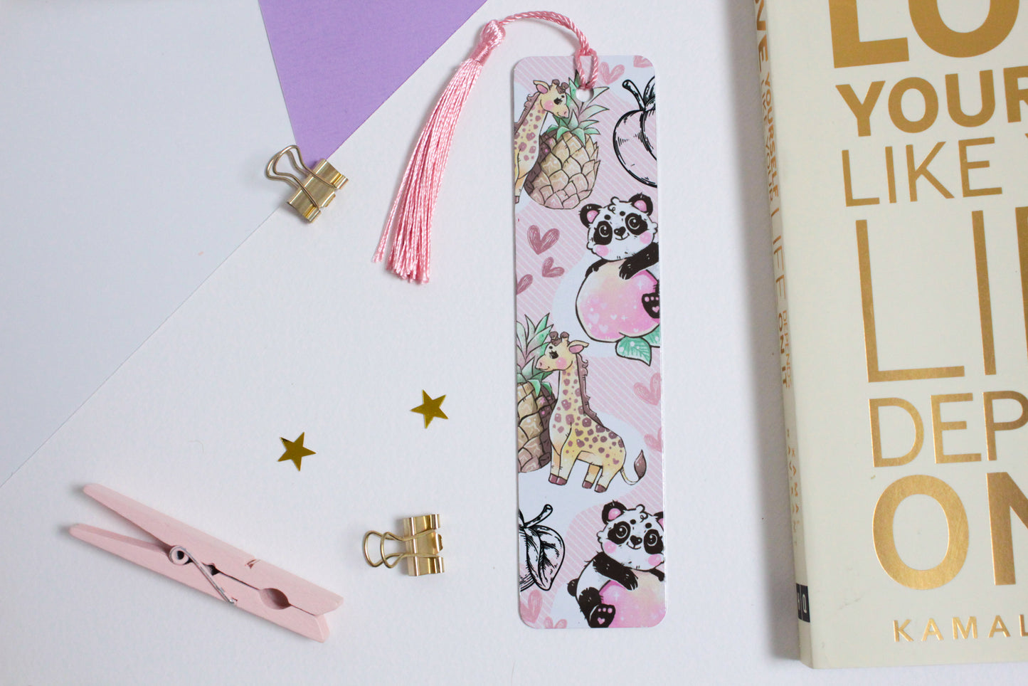 Cute Panda and Giraffe Metal Bookmark with Tassel - long-lasting Bookmark - hand-made