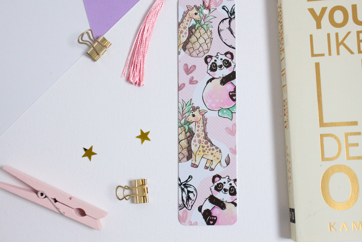 Cute Panda and Giraffe Metal Bookmark with Tassel - long-lasting Bookmark - hand-made