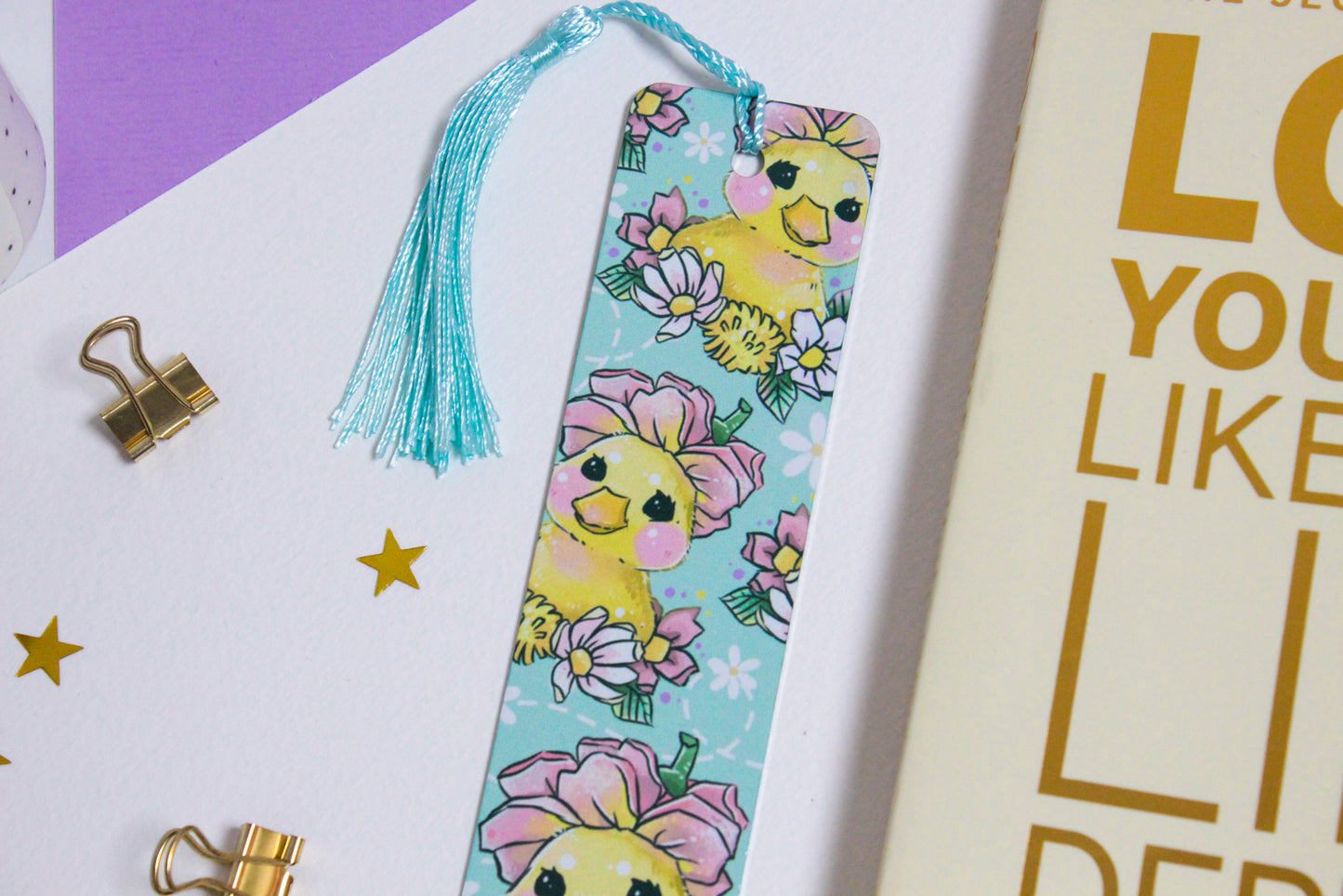 Cute Duck Metal Bookmark with Tassel - Floral Illustration - long-lasting Bookmark - hand-made