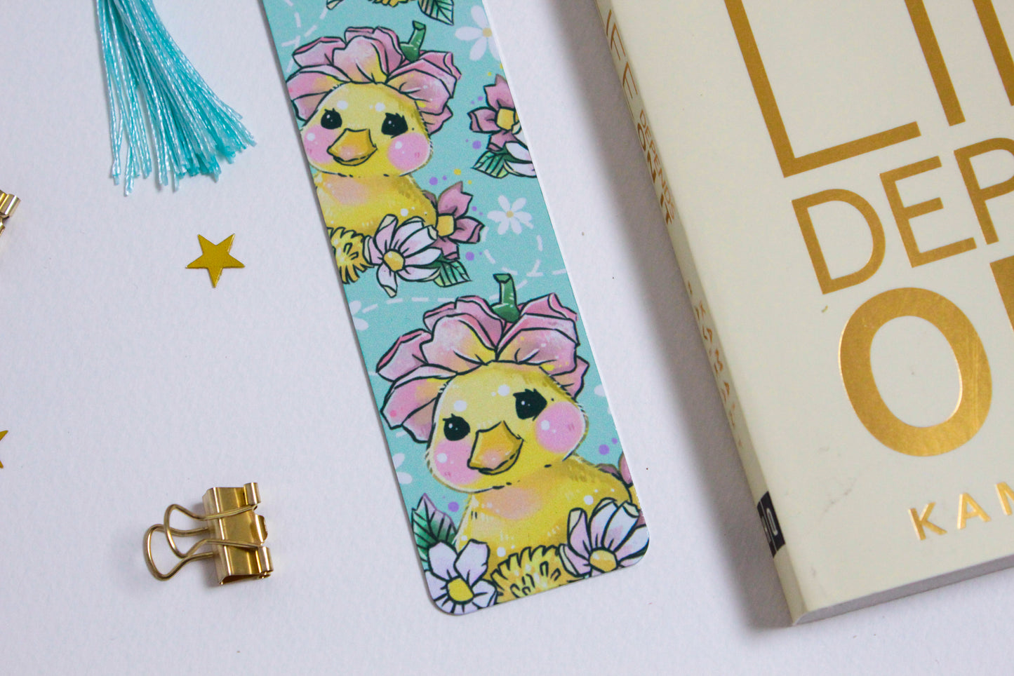 Cute Duck Metal Bookmark with Tassel - Floral Illustration - long-lasting Bookmark - hand-made