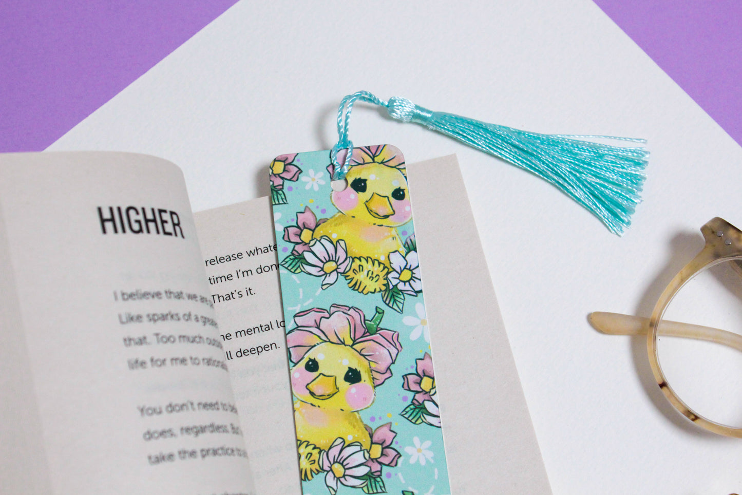 Cute Duck Metal Bookmark with Tassel - Floral Illustration - long-lasting Bookmark - hand-made