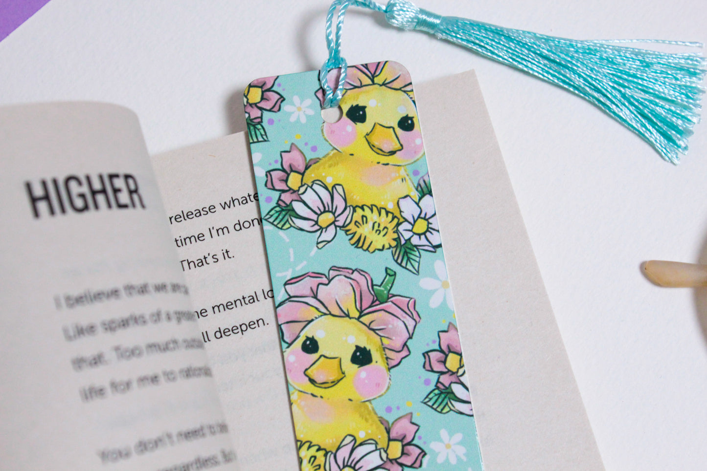 Cute Duck Metal Bookmark with Tassel - Floral Illustration - long-lasting Bookmark - hand-made