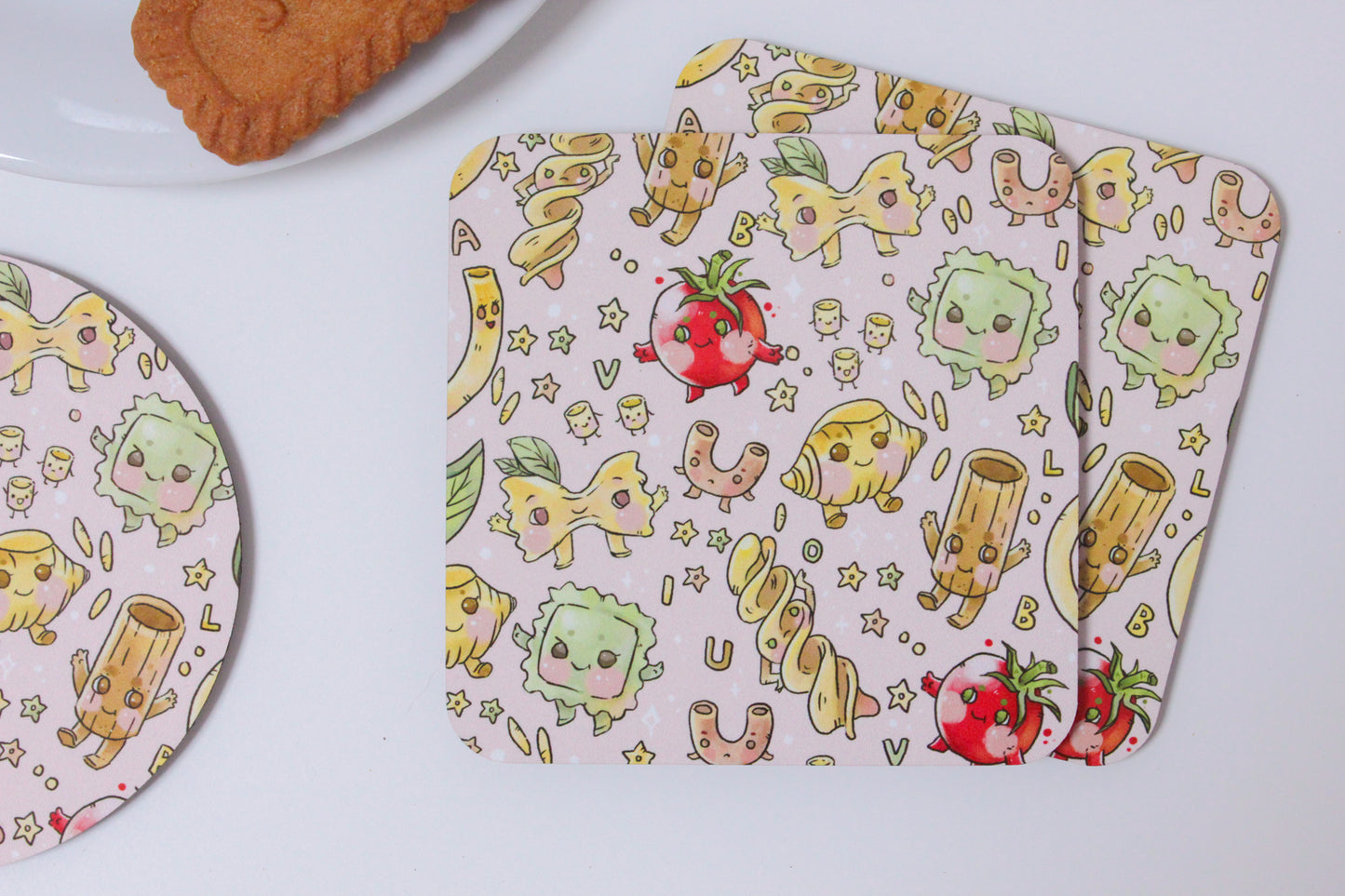 Pastastic Coasters - Pasta Party Drink Coaster Set | Cute Italian Food Gift | Fun Kitchen Decor | Kids Birthday Pasta Party
