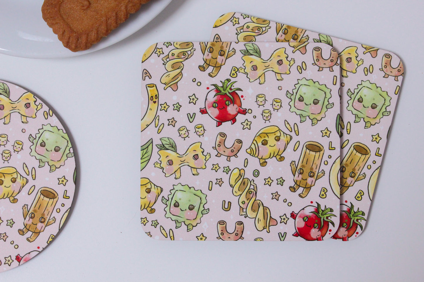 Pastastic Coasters - Pasta Party Drink Coaster Set | Cute Italian Food Gift | Fun Kitchen Decor | Kids Birthday Pasta Party