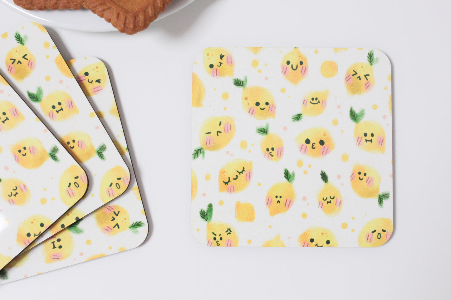 Lemon Coasters β Cute Citrus Drink Coaster Set - Summer Kitchen Decor - Housewarming Gift - Fresh Lemon Party Favors