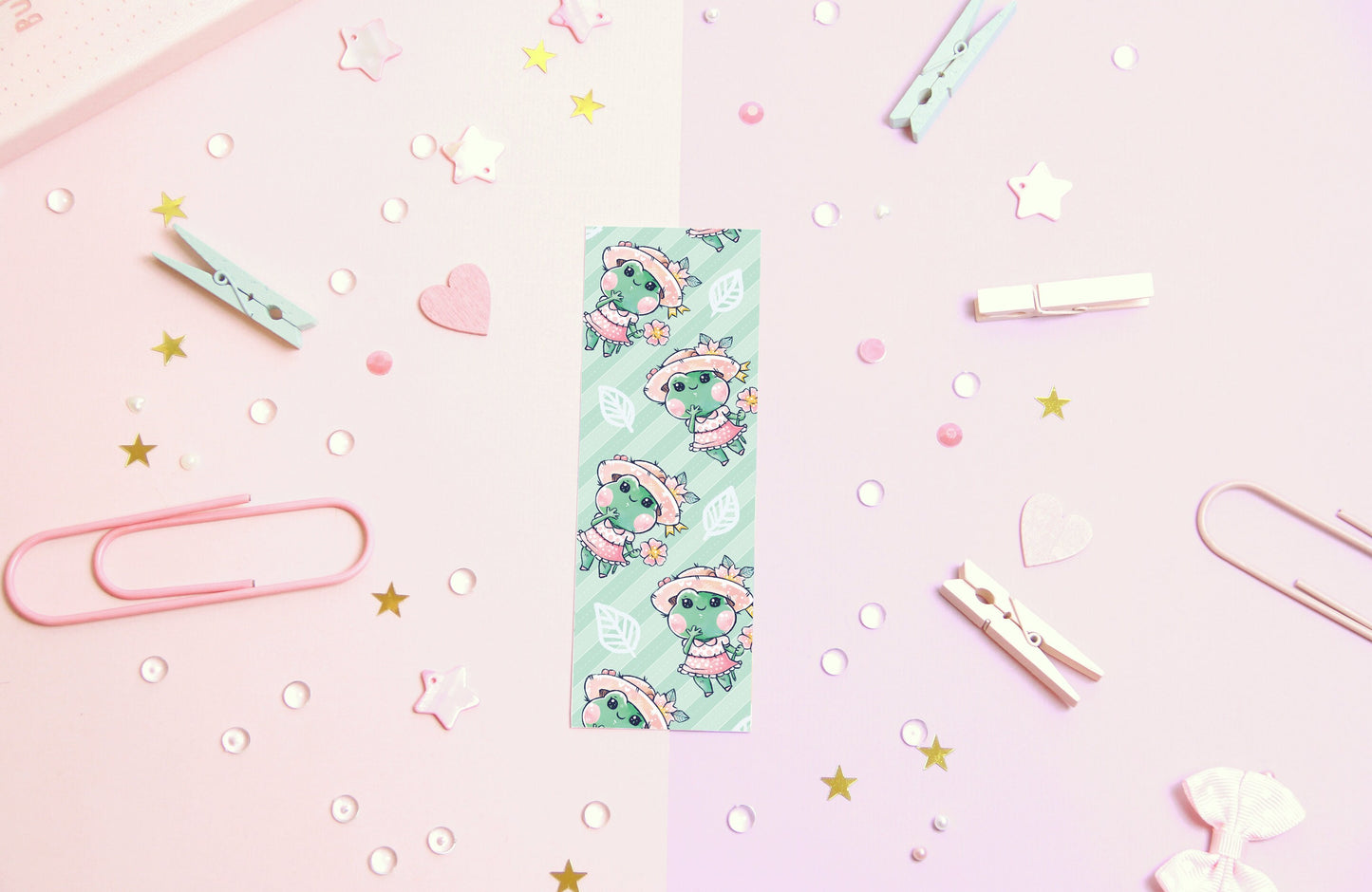 Paper Bookmark cute frog "Quakie loves Spring"