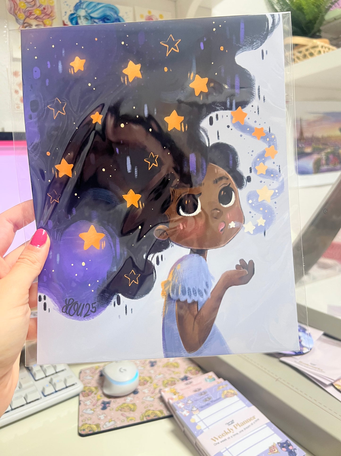 The Universe is in You Art Print – Children’s Book Illustration – Magical Girl Blowing Stars – 21 x 26 cm