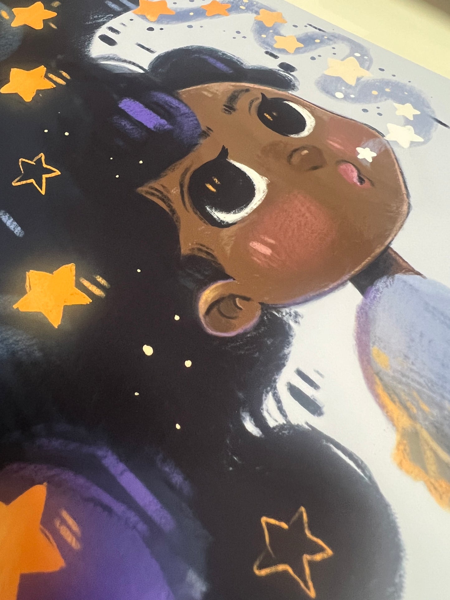The Universe is in You Art Print – Children’s Book Illustration – Magical Girl Blowing Stars – 21 x 26 cm