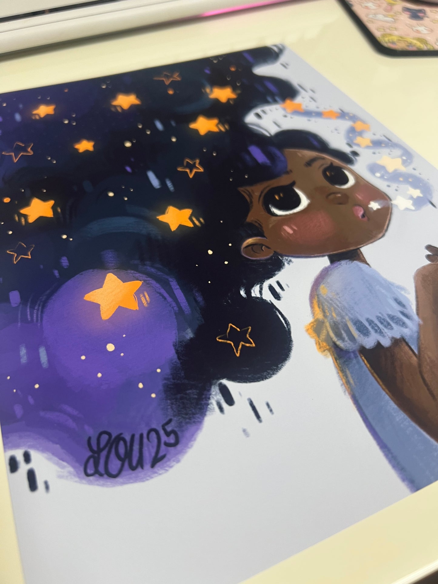 The Universe is in You Art Print – Children’s Book Illustration – Magical Girl Blowing Stars – 21 x 26 cm