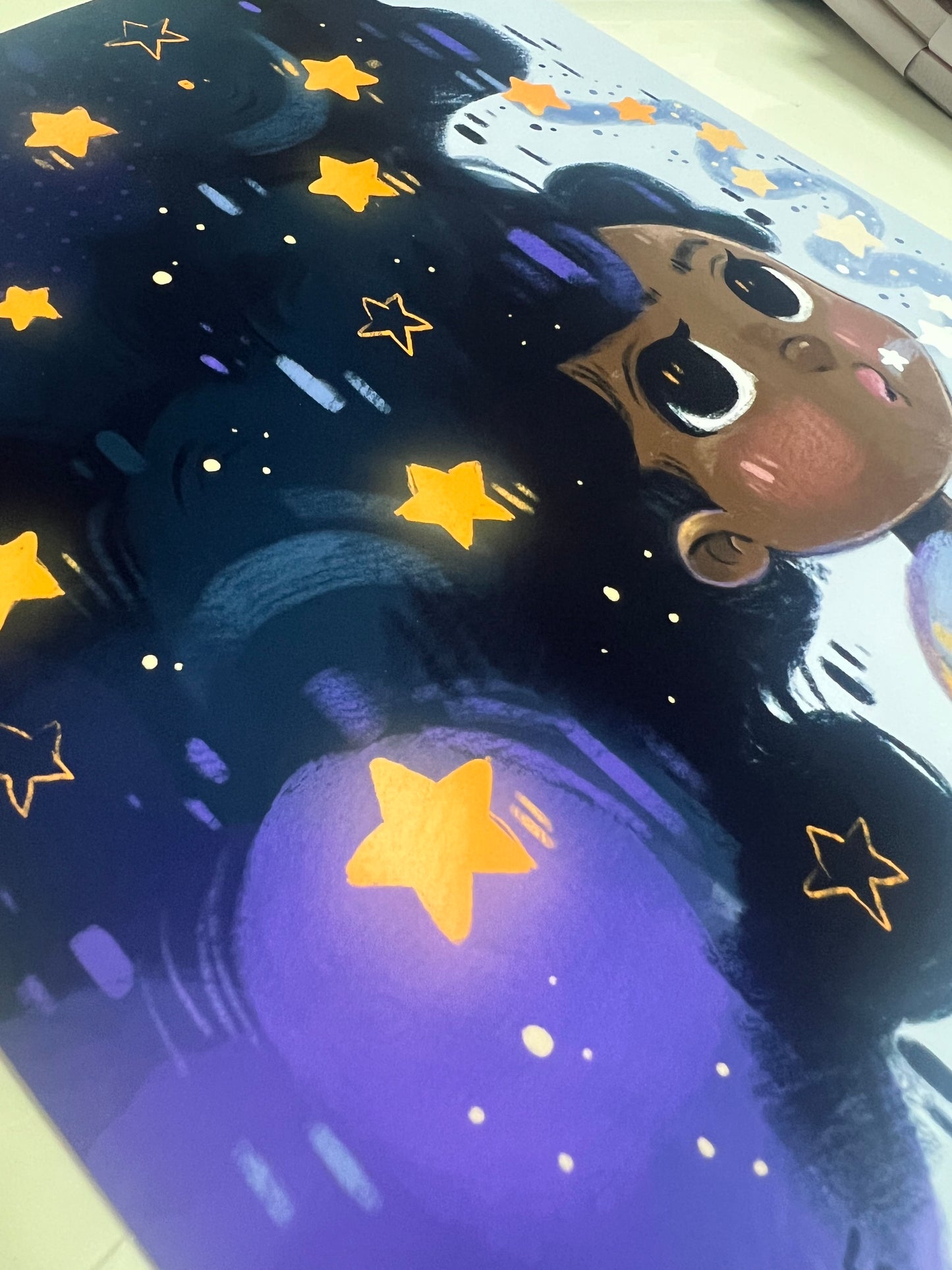 The Universe is in You Art Print – Children’s Book Illustration – Magical Girl Blowing Stars – 21 x 26 cm
