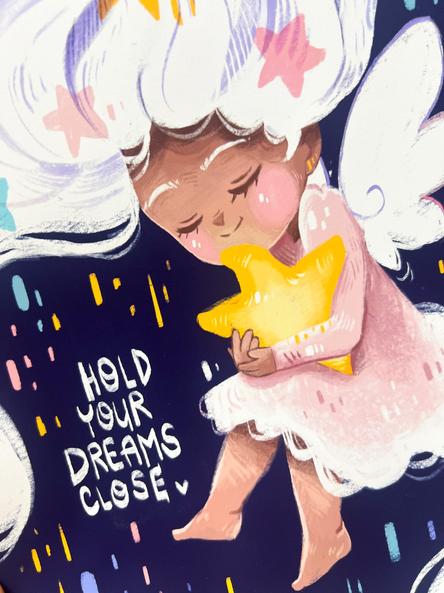 Angel with Star – Hold Your Dreams Close | Children’s Book Style Wall Art for Girls & Nurseries