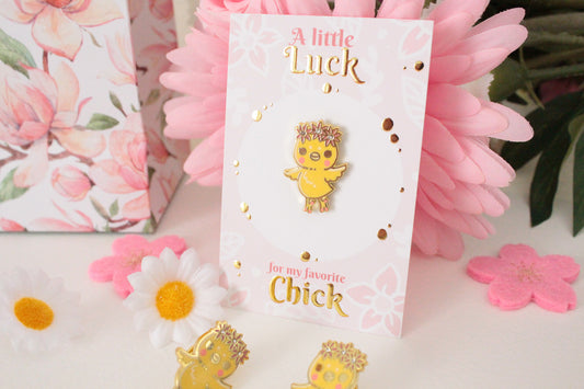 Adorable Chick Enamel Pin with Rhinestone -  Good Luck Charm - Unique Gift Idea