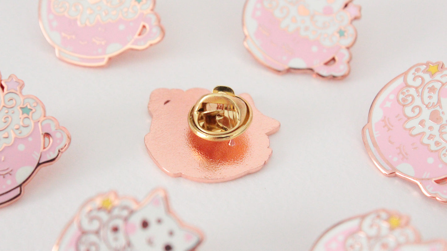 Catpuccino Enamel Pin - Start your day with catpuccino - Cute cat pin - rosé gold