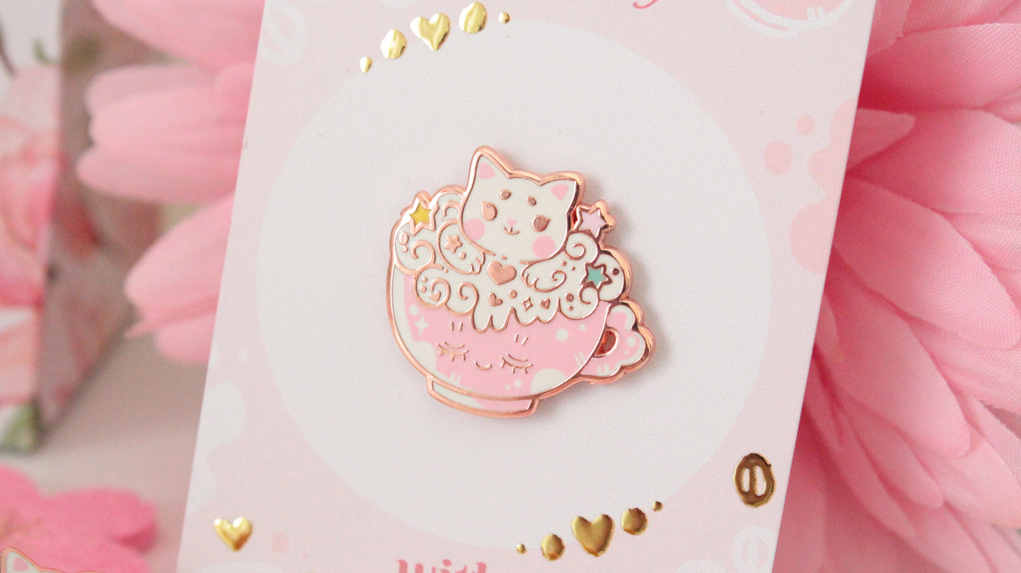 Catpuccino Enamel Pin - Start your day with catpuccino - Cute cat pin - rosé gold