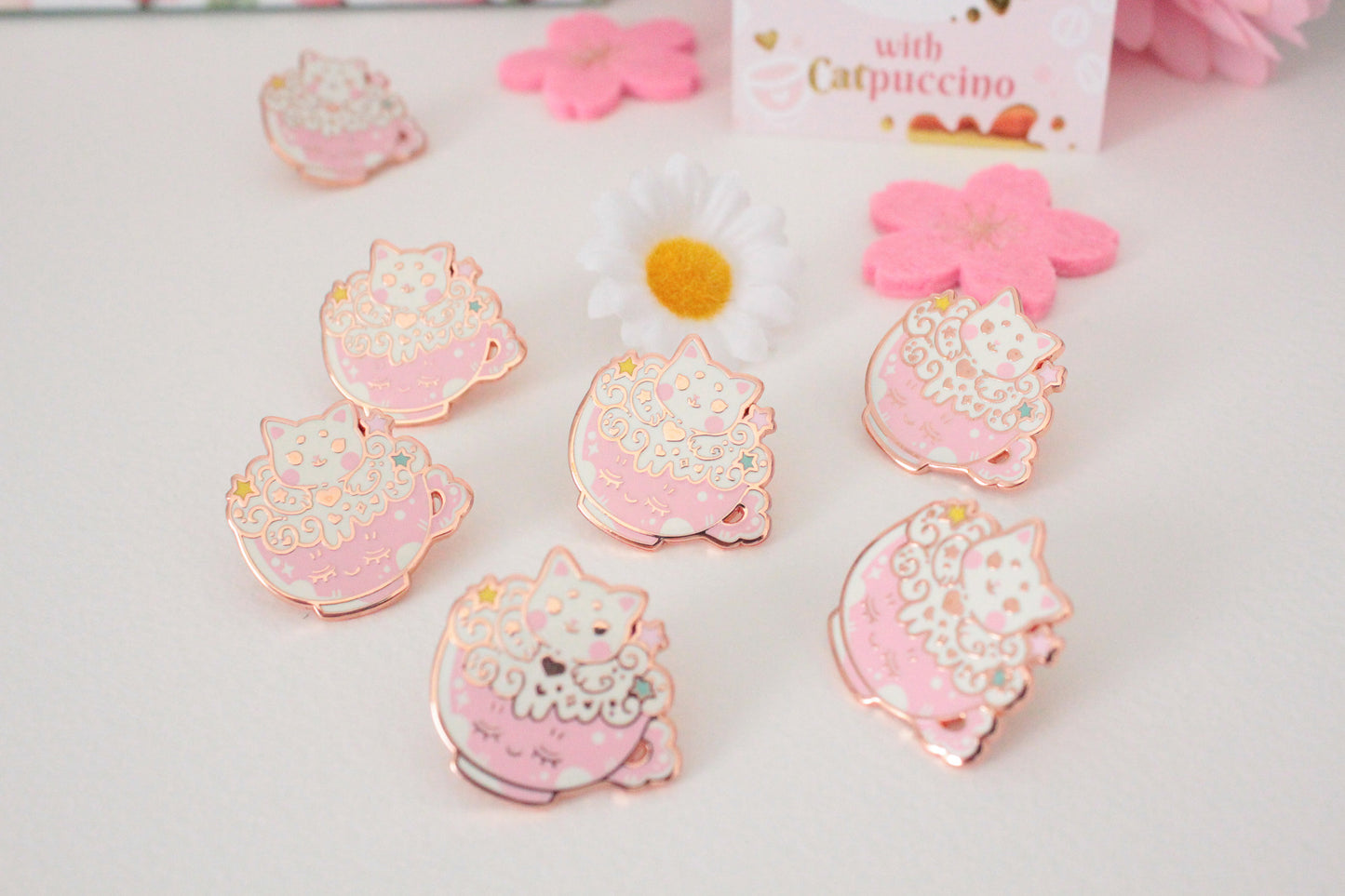 Catpuccino Enamel Pin - Start your day with catpuccino - Cute cat pin - rosé gold