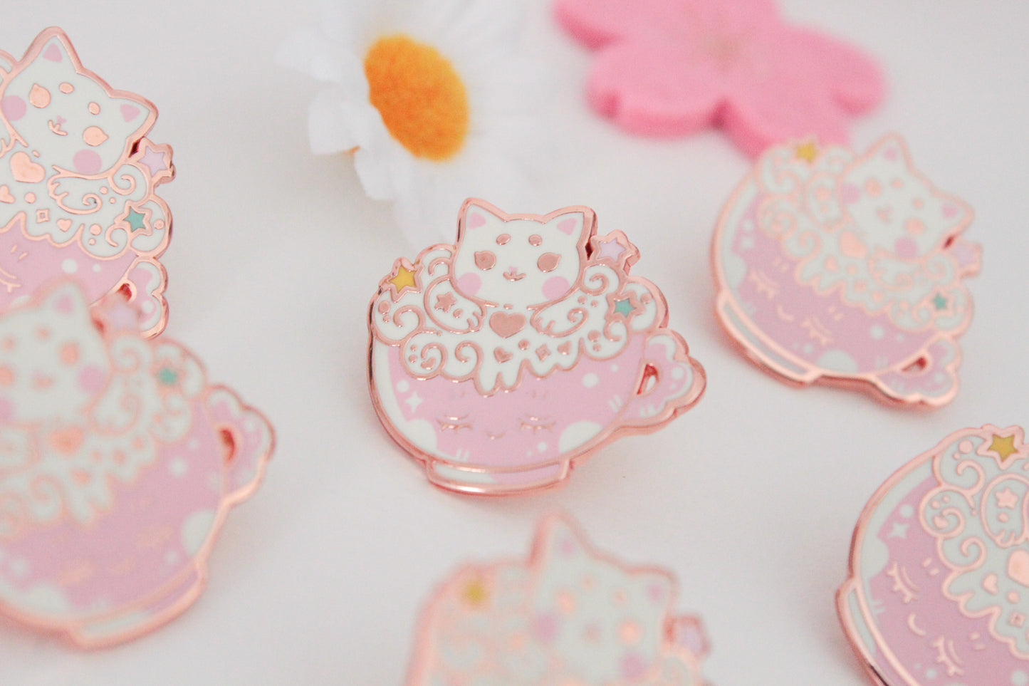 Catpuccino Enamel Pin - Start your day with catpuccino - Cute cat pin - rosé gold