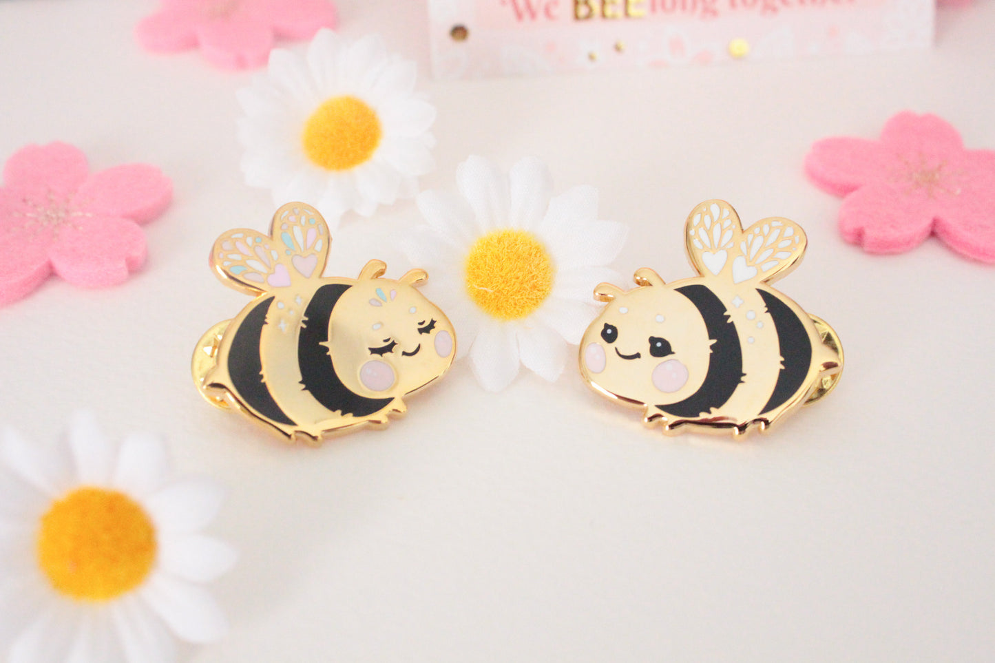 SET Cute and shiny bumblebee enamel pins - best friends or couple pins - couple matching gift