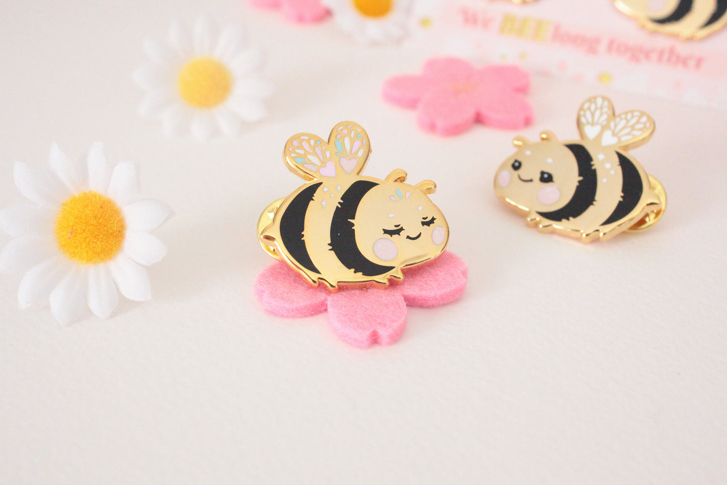 SET Cute and shiny bumblebee enamel pins - best friends or couple pins - couple matching gift