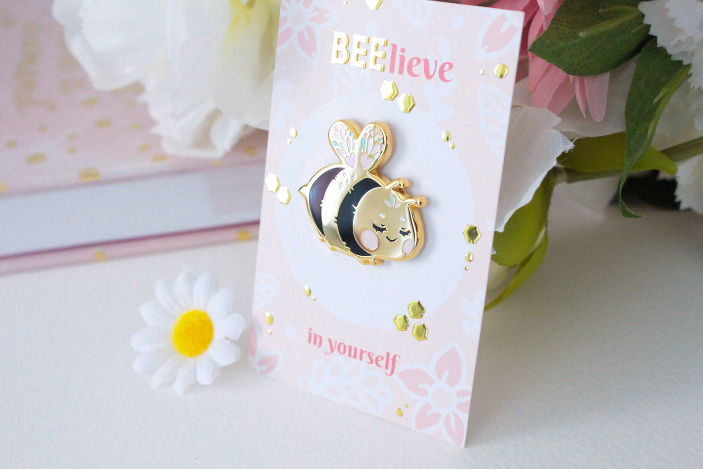 Adorable bee "Beelinda" enamel pin - bee-lieve in yourself