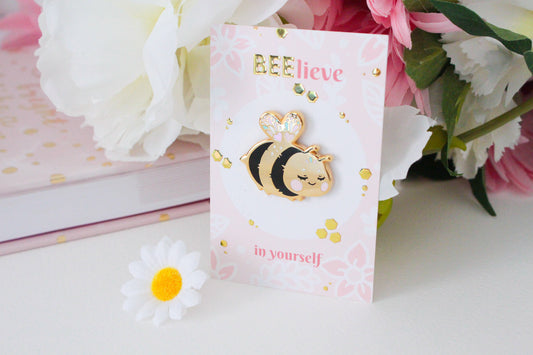 Adorable bee "Beelinda" enamel pin - bee-lieve in yourself