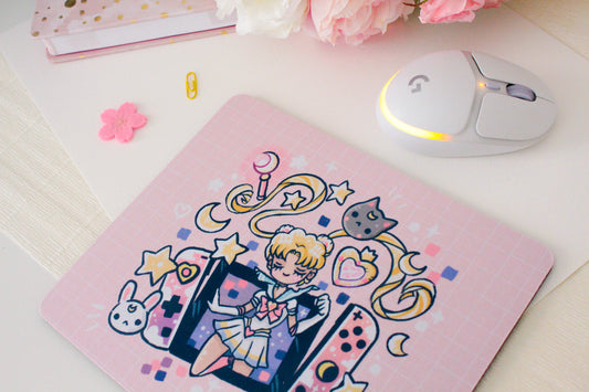 Magical Girl Emerging from a Game Console Mousepad: Whimsical Desk Accessory for Gaming and Anime Fans