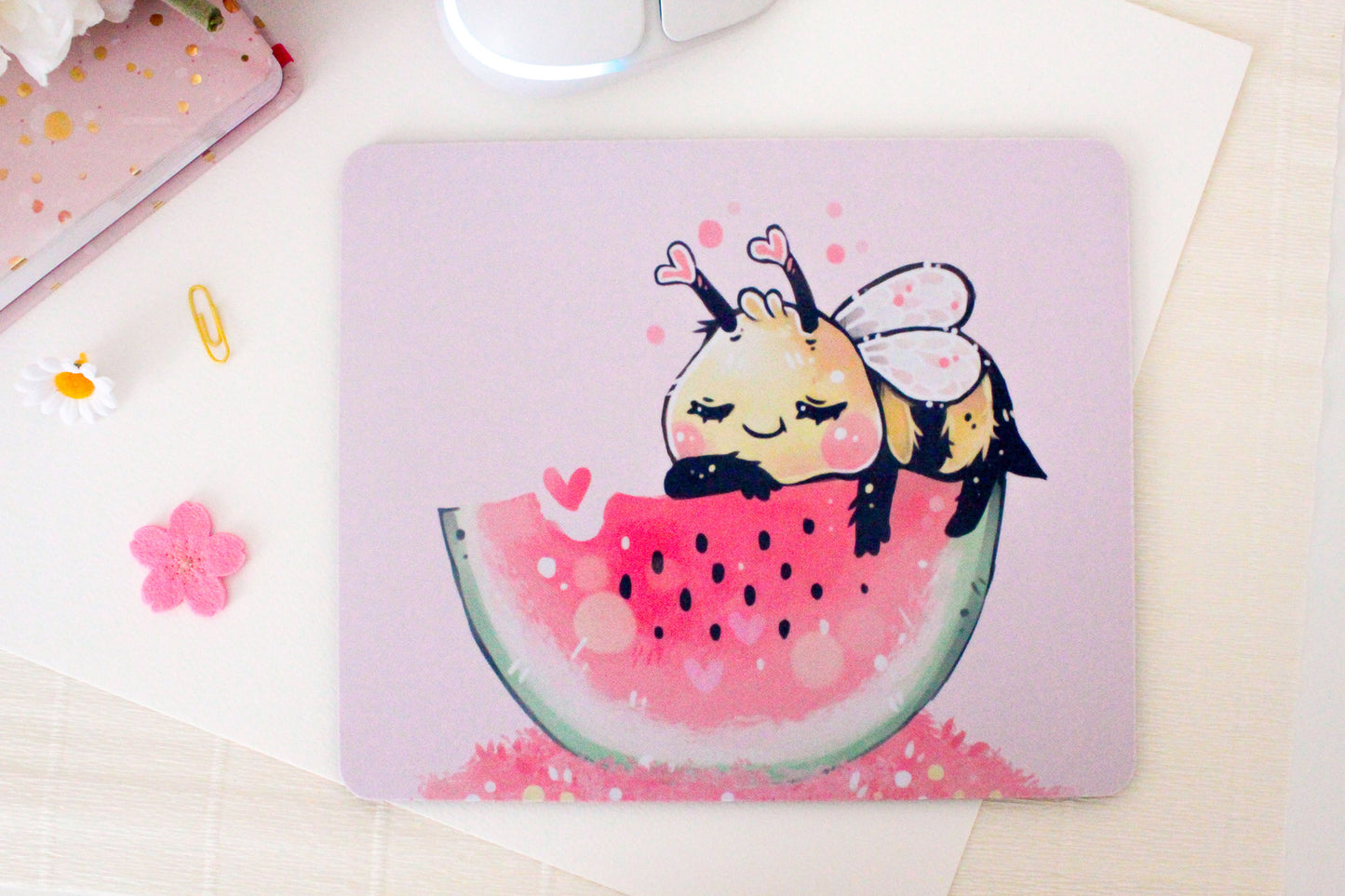 Bee-Inspired Melon Slice Mousepad: Adorable Desk Accessory