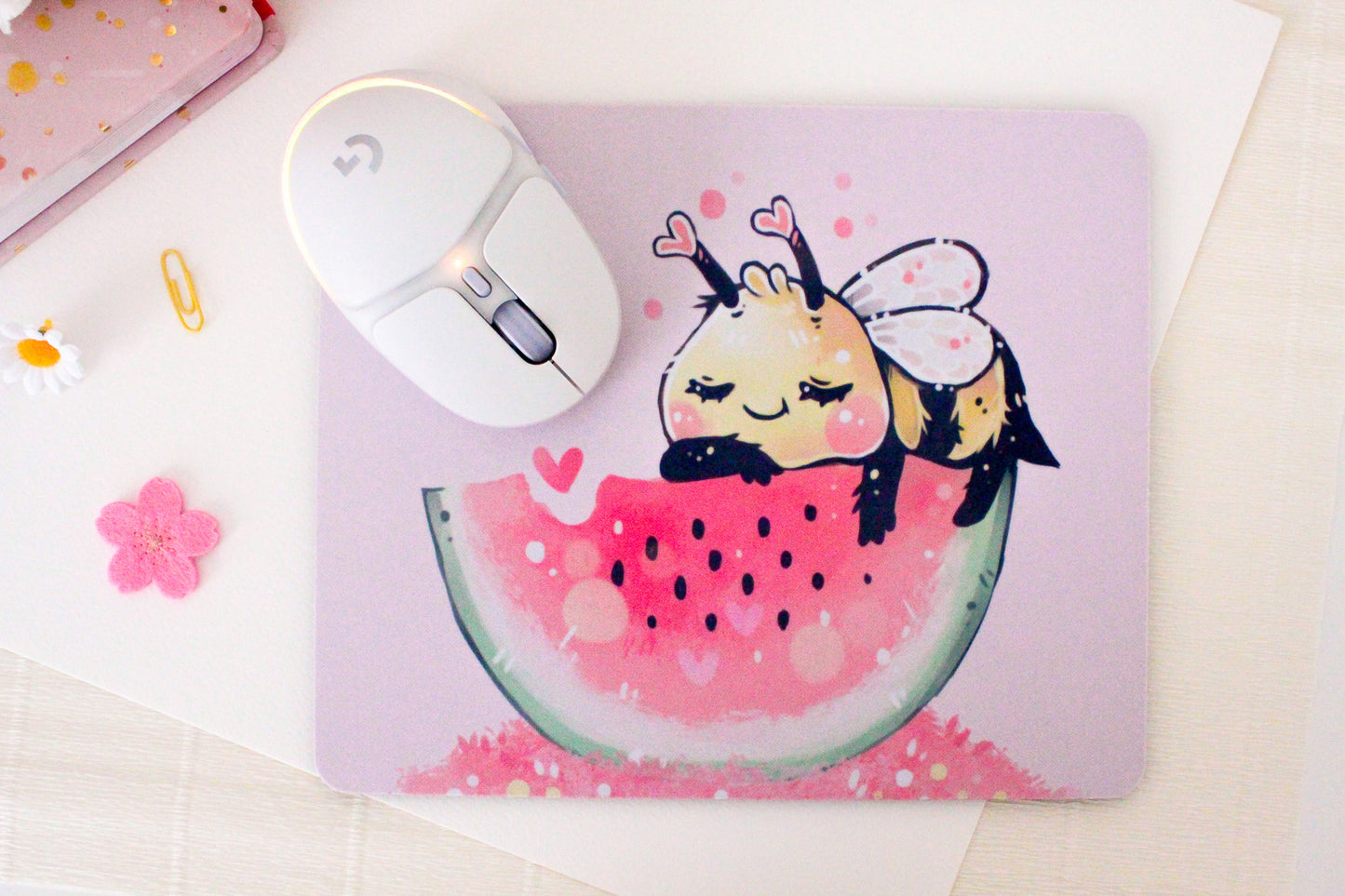 Bee-Inspired Melon Slice Mousepad: Adorable Desk Accessory