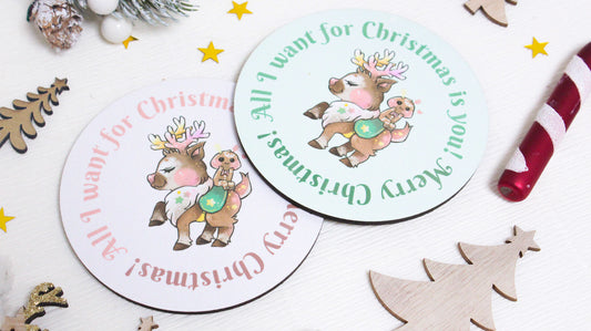 Festive Reindeer and Sweet Gingerbread - Bisco & Tino Holiday Coaster