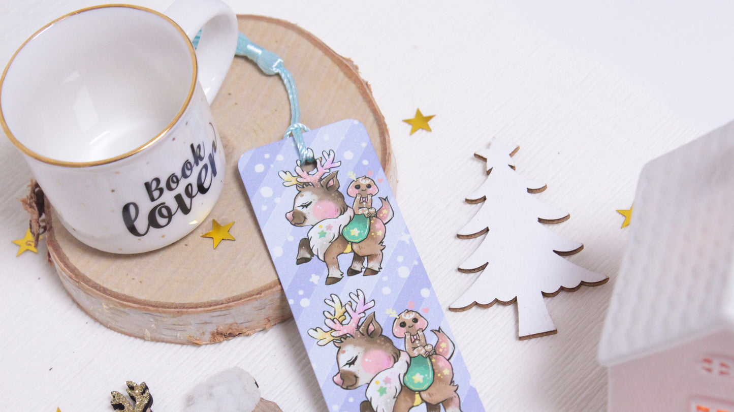 Adorable Reindeer & Gingerbread Boy Metal Bookmark - Bisco and Tino - Christmas Bookmark