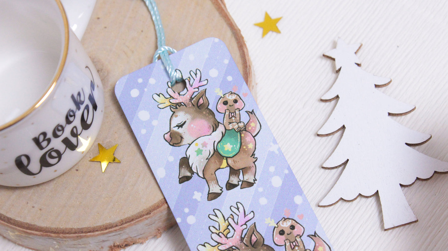 Adorable Reindeer & Gingerbread Boy Metal Bookmark - Bisco and Tino - Christmas Bookmark