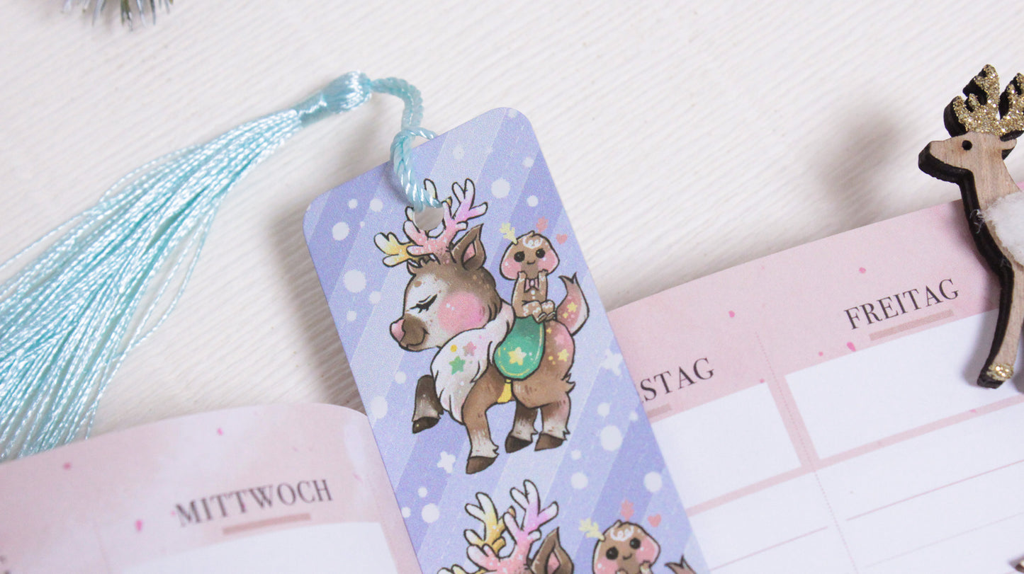 Adorable Reindeer & Gingerbread Boy Metal Bookmark - Bisco and Tino - Christmas Bookmark