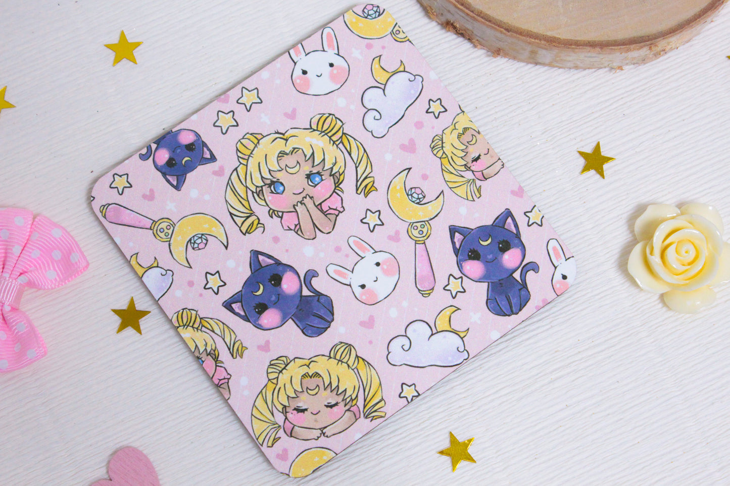 Whimsical Magical Girl & Cute Cat Friend Coaster