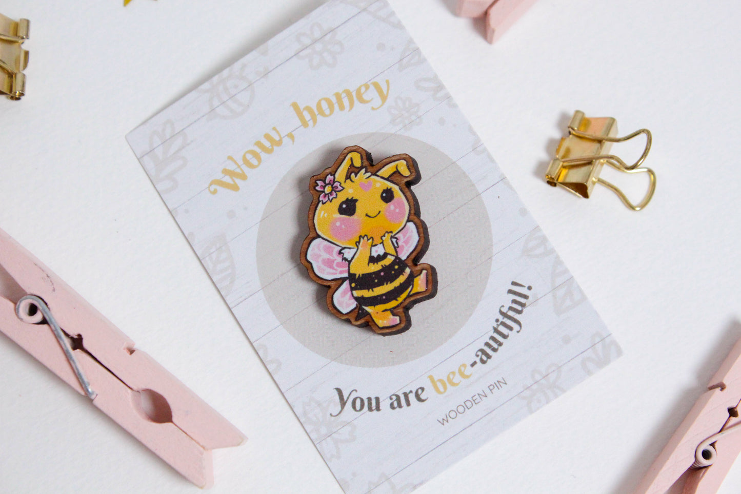 Bee Wooden Pin with Inspirational Quote - You are bee-autiful - Cute 3 cm Bee Motif Pins