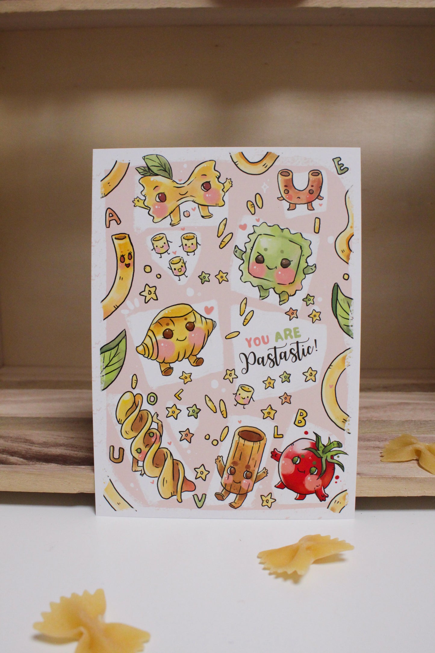 Cute Pasta Lover Postcard – You are Pastastic! Illustrated Pasta Cuties