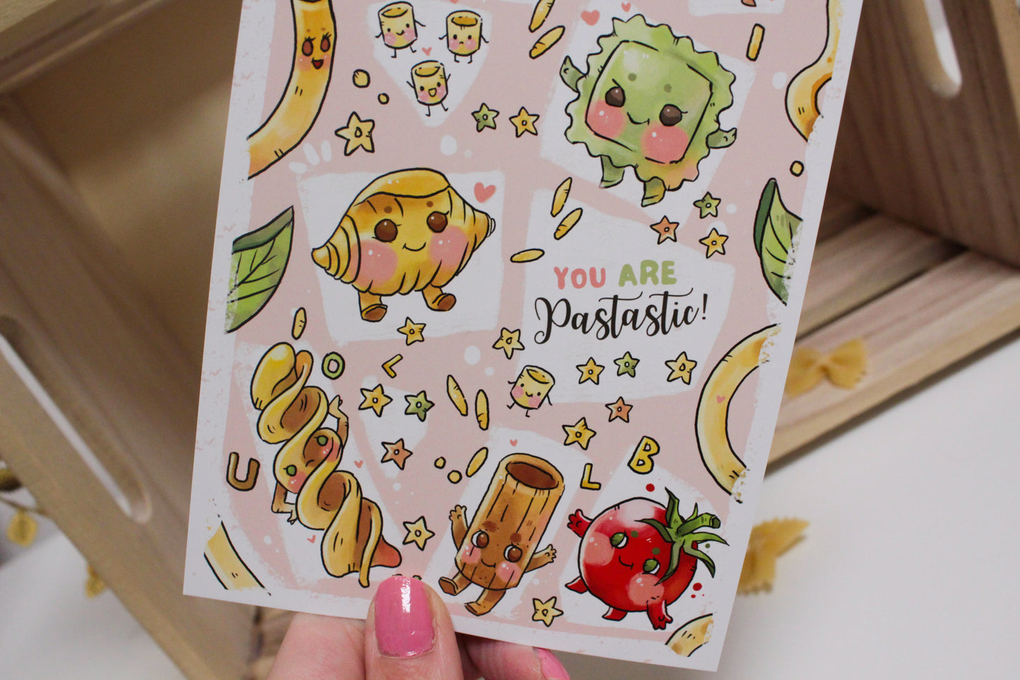 Cute Pasta Lover Postcard – You are Pastastic! Illustrated Pasta Cuties