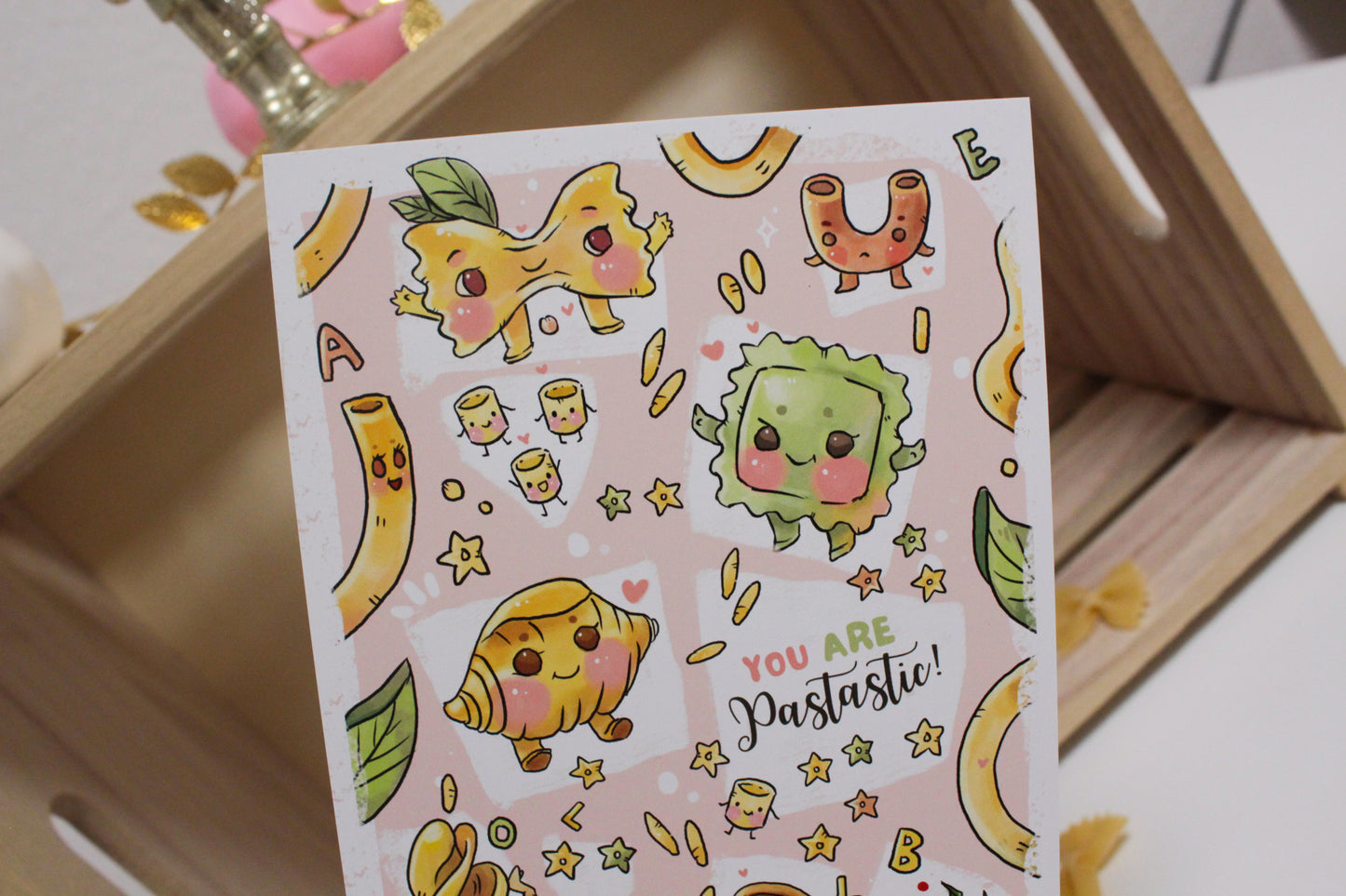 Cute Pasta Lover Postcard – You are Pastastic! Illustrated Pasta Cuties