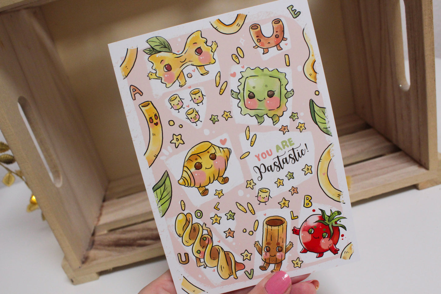 Cute Pasta Lover Postcard – You are Pastastic! Illustrated Pasta Cuties