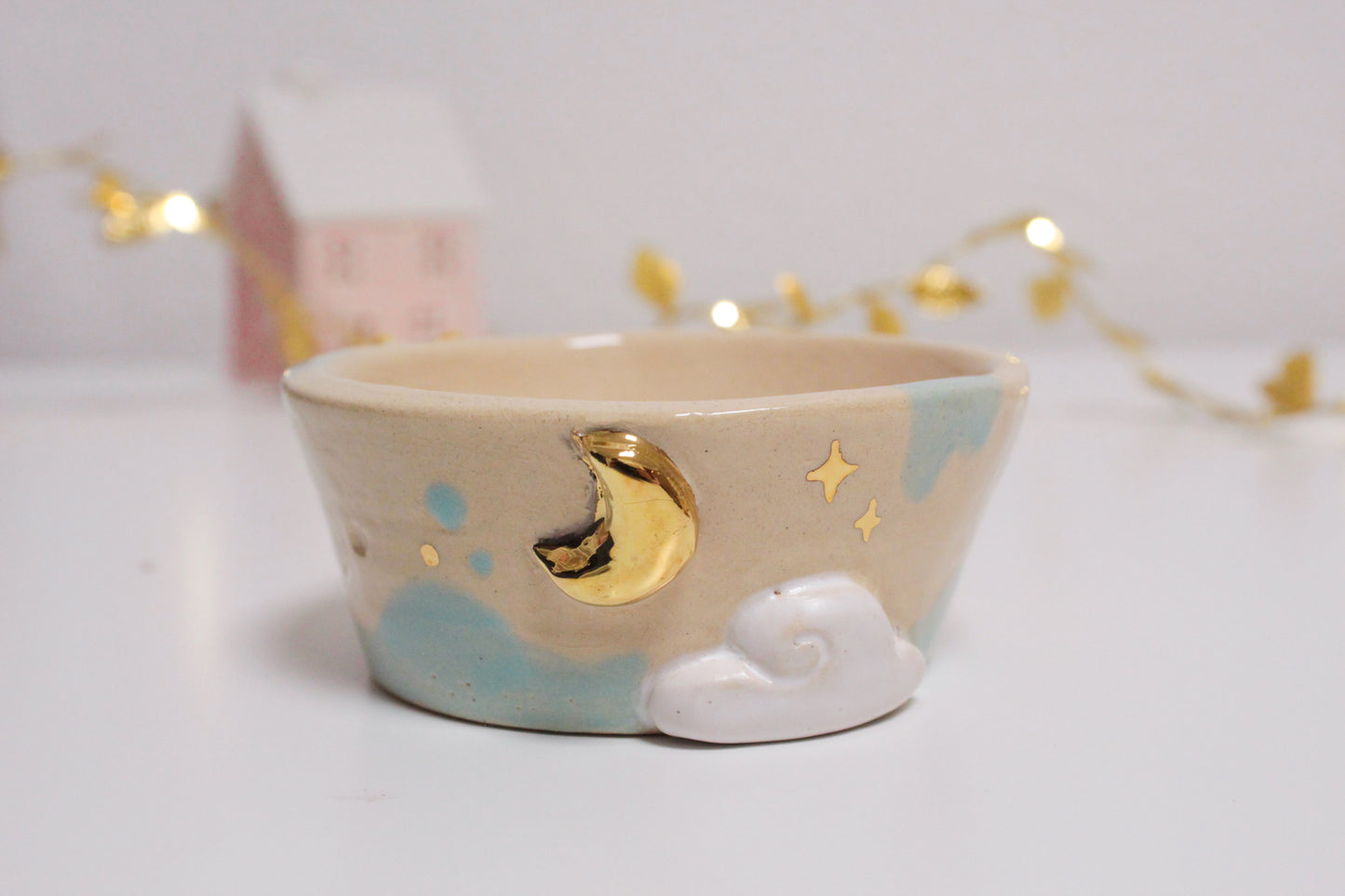 Whimsical Starry Pot with Cloud and Moon – Handmade Clay Decor!