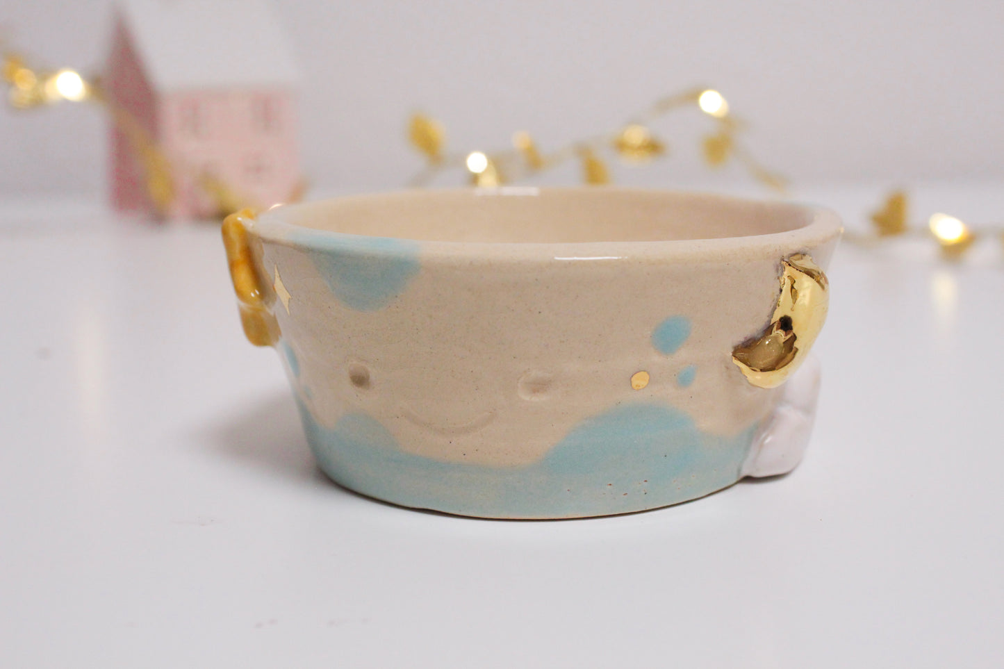 Whimsical Starry Pot with Cloud and Moon – Handmade Clay Decor!