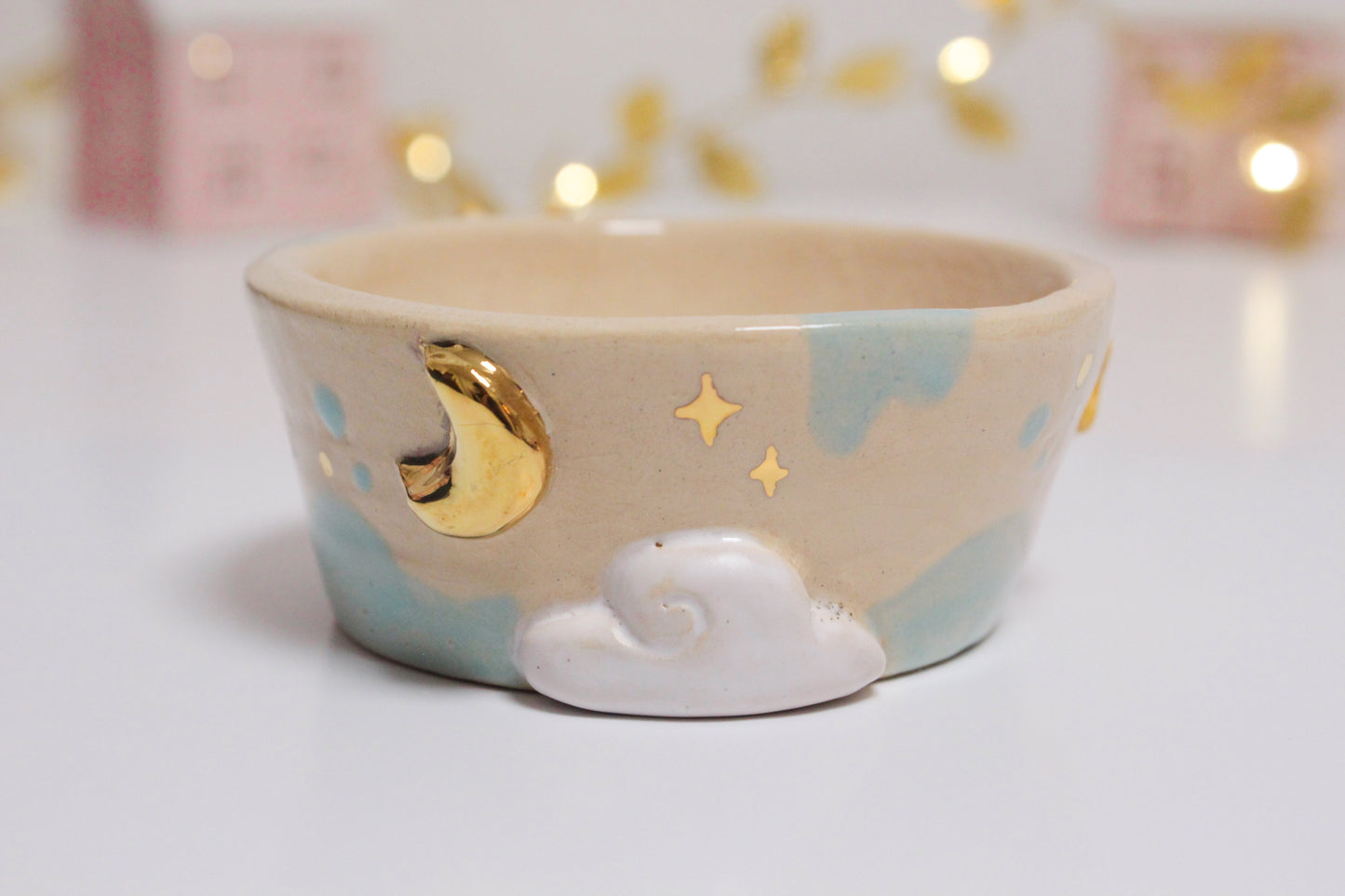 Whimsical Starry Pot with Cloud and Moon – Handmade Clay Decor!