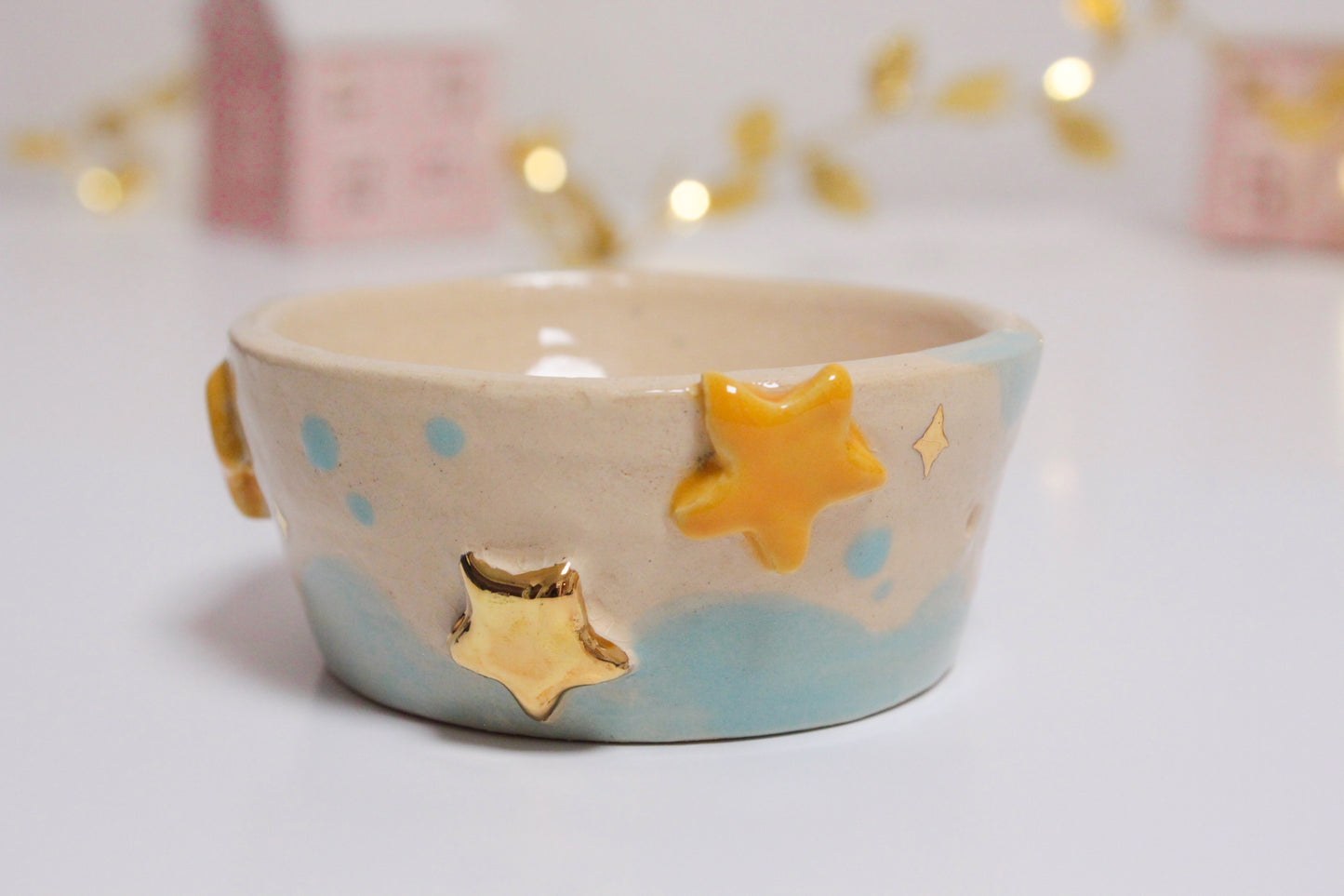 Whimsical Starry Pot with Cloud and Moon – Handmade Clay Decor!