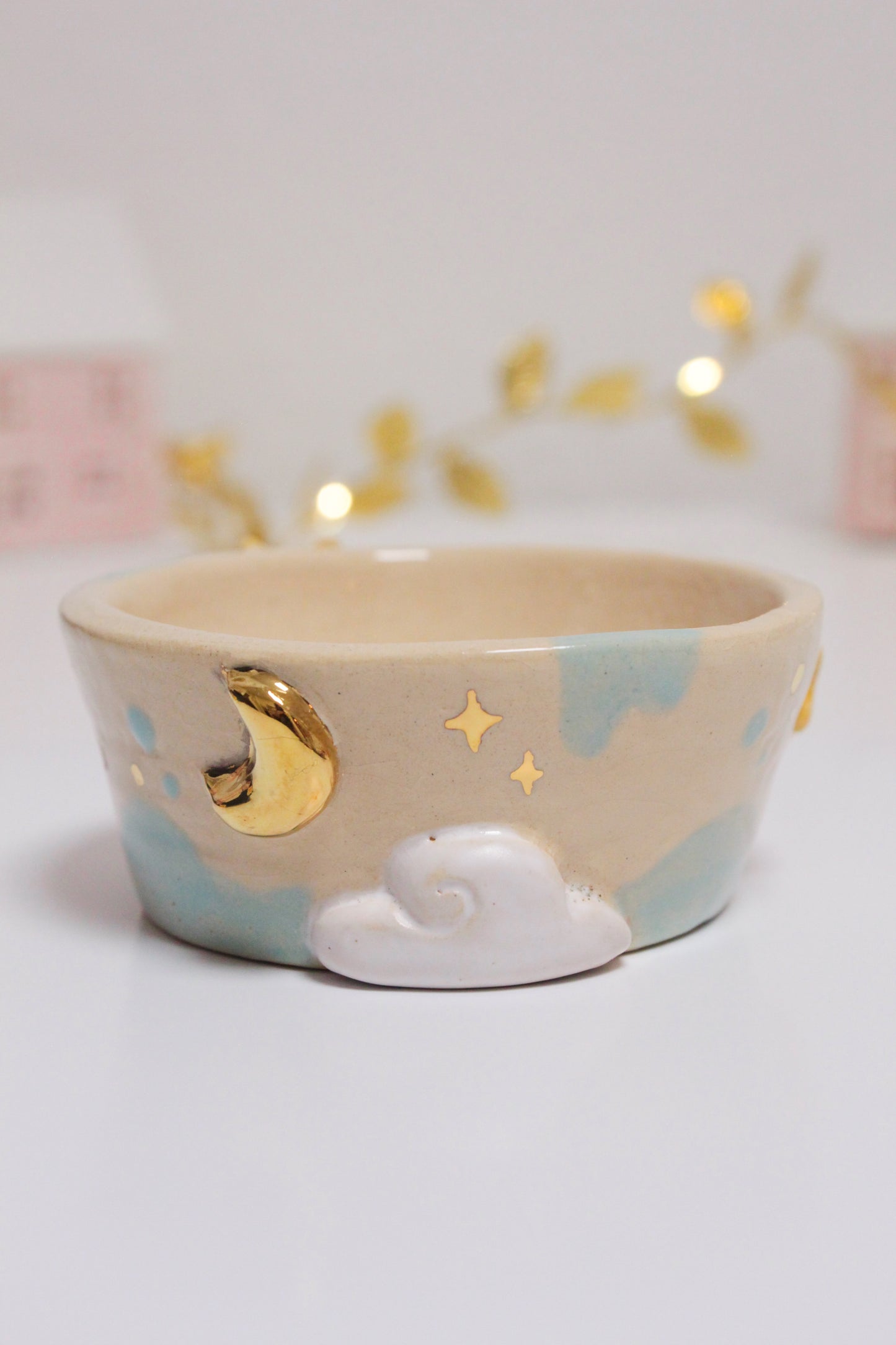 Whimsical Starry Pot with Cloud and Moon – Handmade Clay Decor!