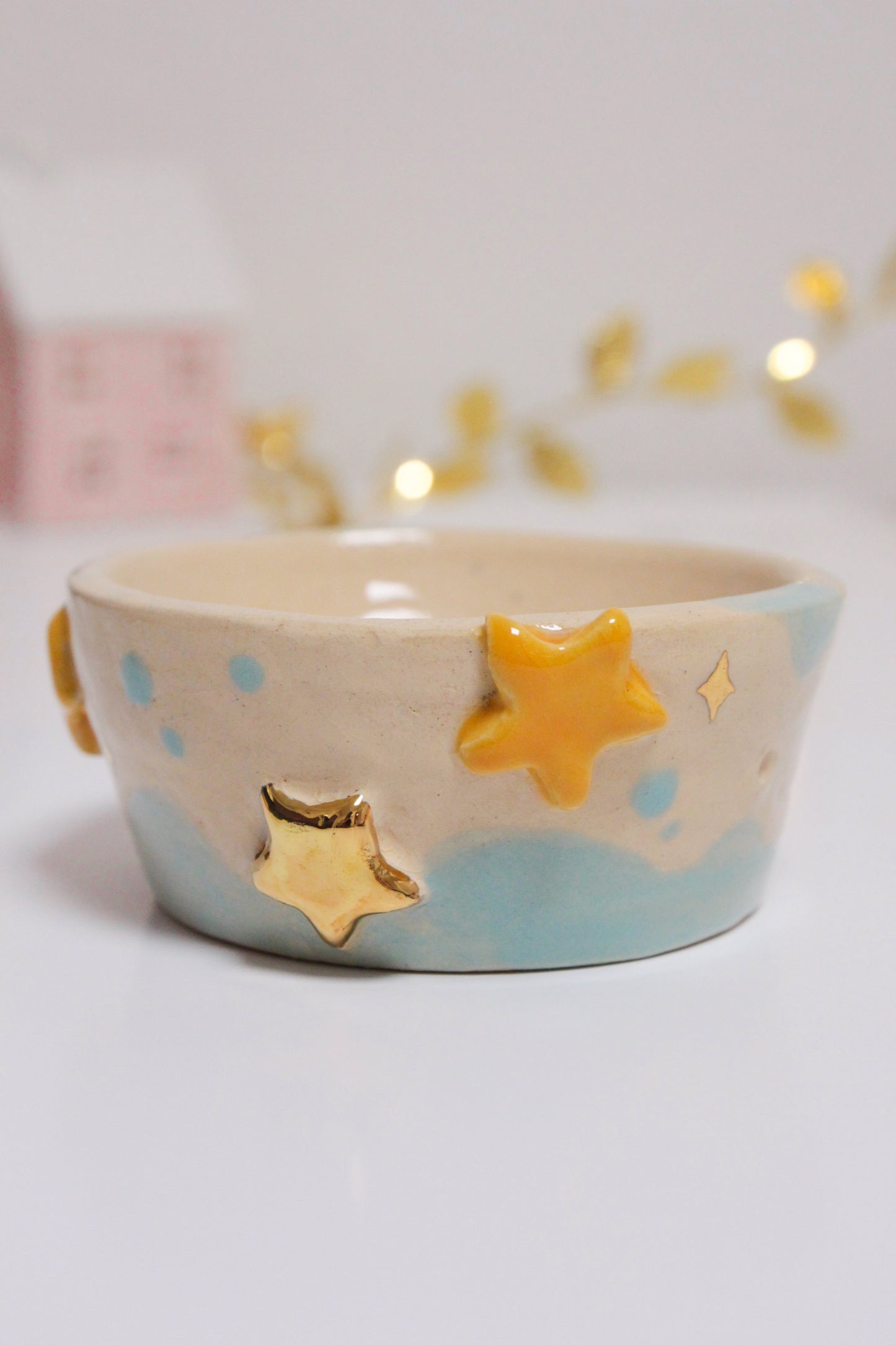 Whimsical Starry Pot with Cloud and Moon – Handmade Clay Decor!