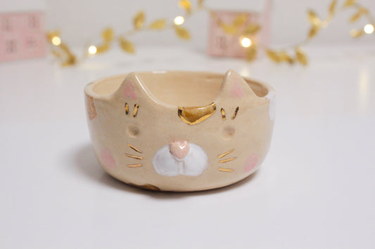 Adorable Cat Pot – Handmade Clay Decor - Pottery lover - Snack pots